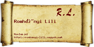 Romhányi Lili névjegykártya